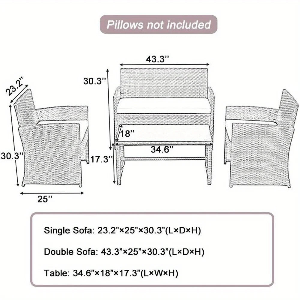 4-piece outdoor patio furniture Rattan chair Patio furniture wicker