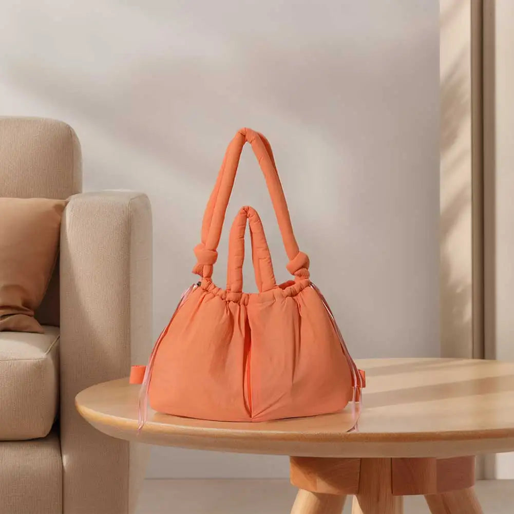 Puffer Tote Bag for Women Adjustable Strap Shoulder Bag Nylon Solid Crossbody Bag Large Puffy Purse for Shopping Travel