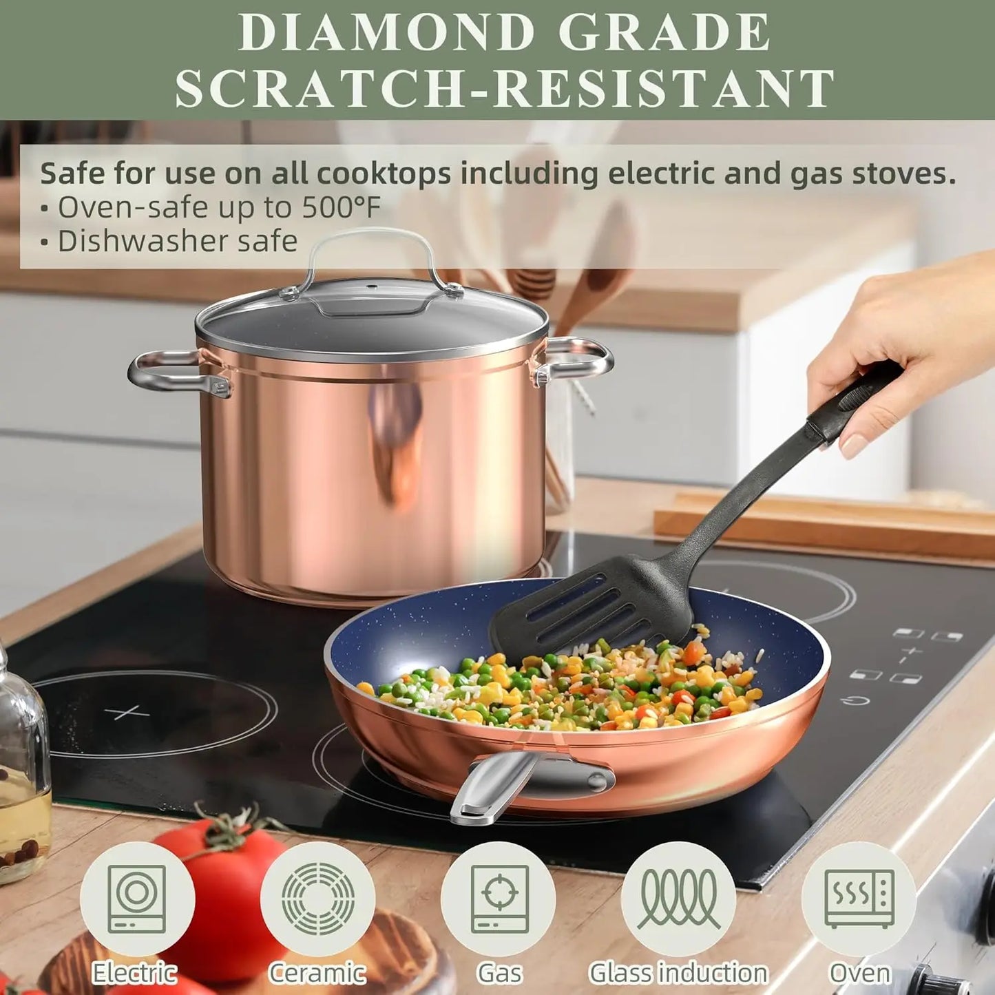 ave 9Pc Cookware Set Healthy Duralon Blue Ceramic Nonstick Coated, Diamond Infused Scratch-Resistant, Pfas Free, Oven Safe,
