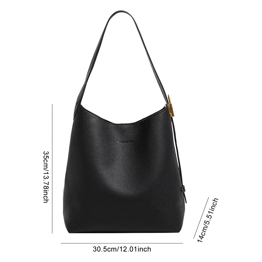 Women PU Leather Bucket Bag Large Capacity Shoulder Underarm Bags Adjustable Strap Crossbody Bags Solid Casual Commuting Handbag