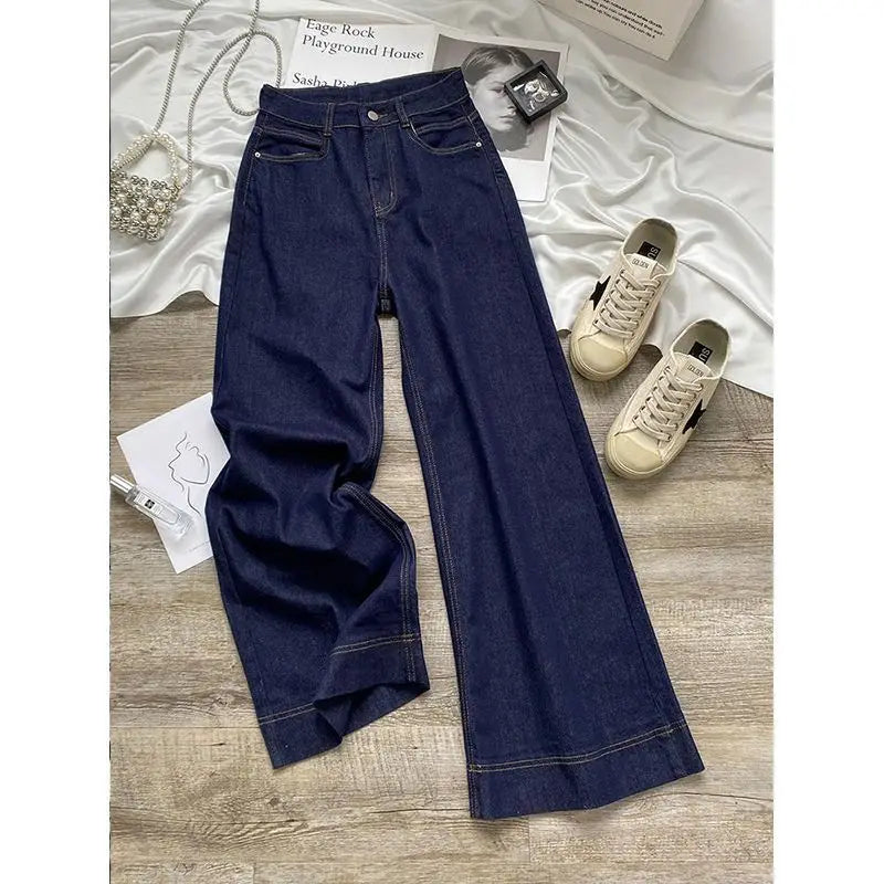 Blue Straight Jeans for Women Early Autumn Autumn 2025 New High Waist Slimming Loose Drooping Wide-Leg Pants
