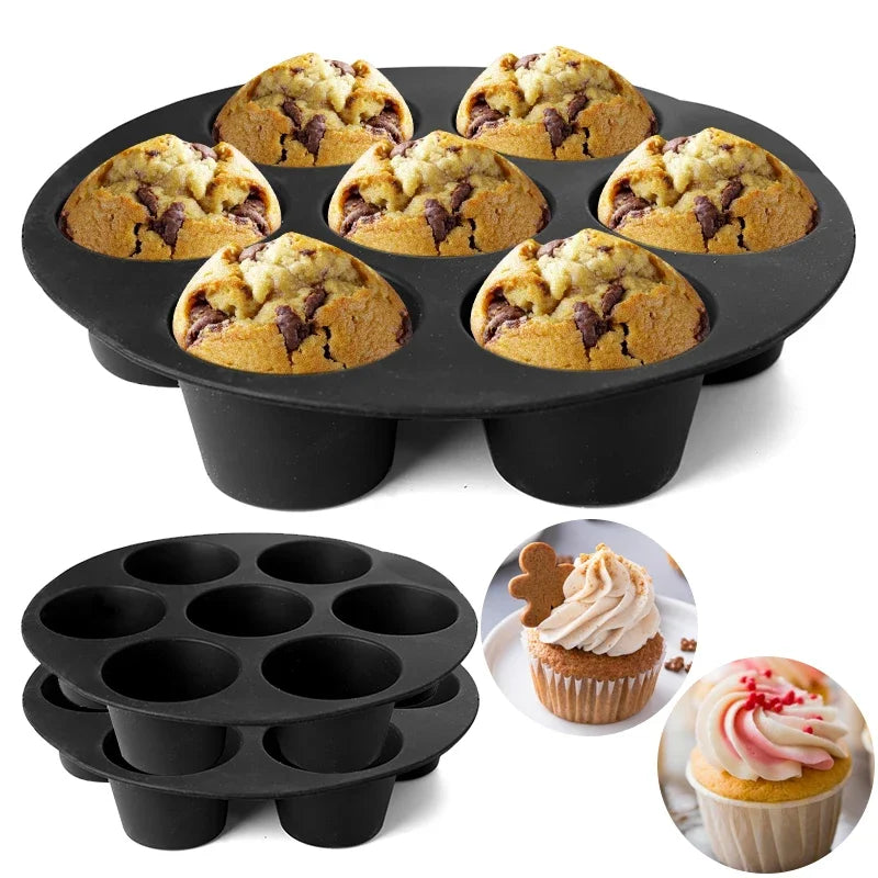 Air Fryer Accessories 7 with Cake Cup Mold Silicone 7 Even Round Muffin Cup Mold Microwave Oven Baking Mold Baking Bakeware Mat