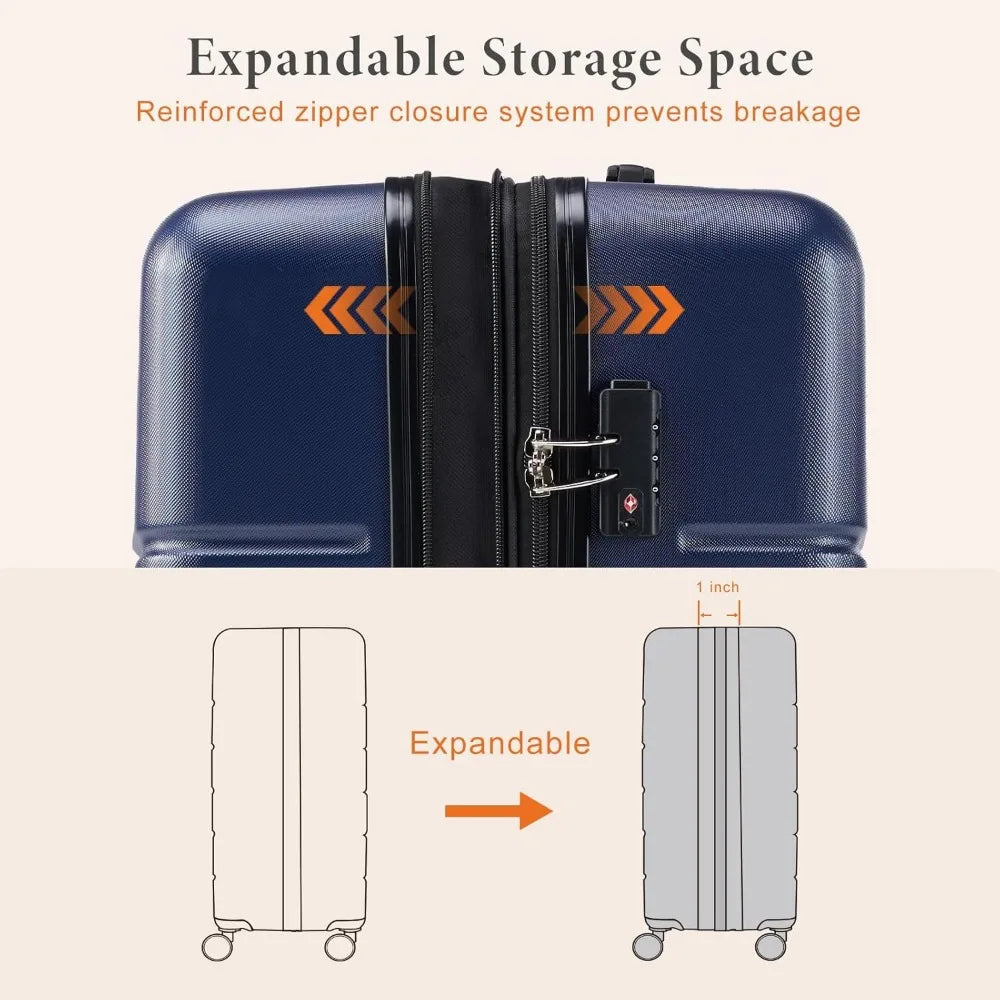 3-Piece Luggage Sets, Hard Shell ABS Suitcases with Double Spinner Wheels, Lightweight Expandable Rolling Travel Luggage
