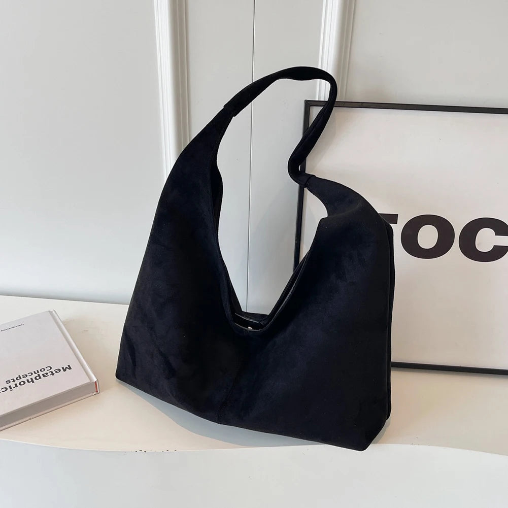 Women Suede Shoulder Bag with Pocket Underarm Bag Trendy Hobo Bag Slouchy Bag for Work Travel Shopping