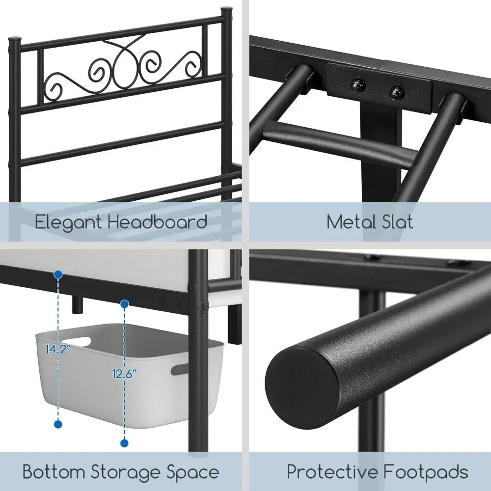 Twin XL Bed Frames Metal Platform Bed with Headboard and Footboard No Box Spring Needed Easy Assembly