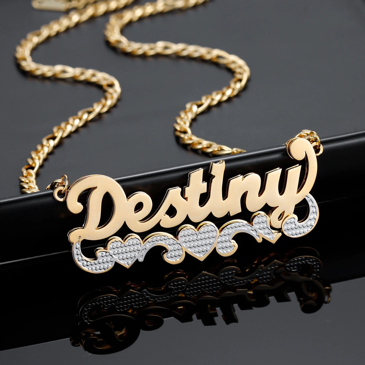 Custom Necklace Name Double Layered Two Tone Personalized 14K Gold Stainless Steel Pendant Nameplate For Women Bridesmaid Gifts