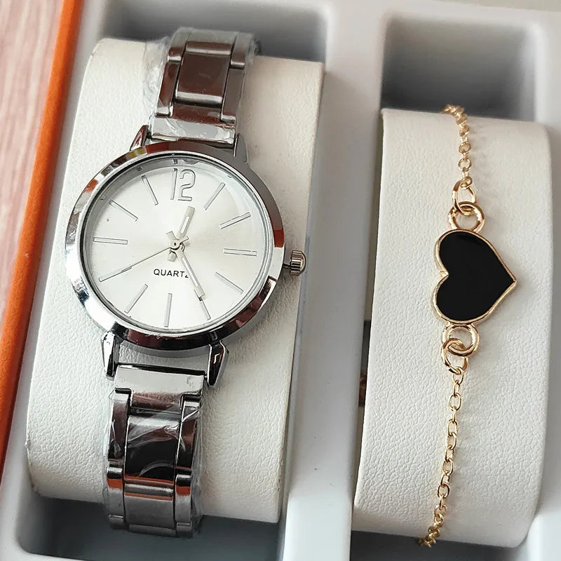 Golden Watches Heart Charm Bracelet 2pcs Set Fashion Quartz Wristwatches for Women Gifts Luxury Ladies Watch Relogio Feminino