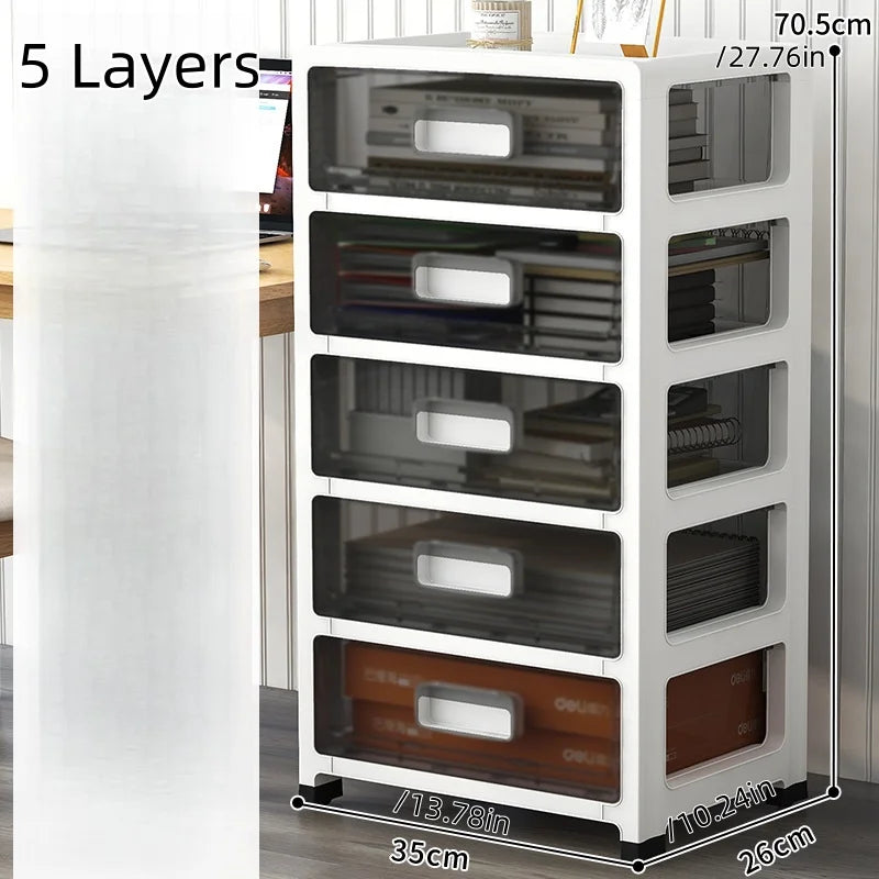 3-6 Tier Storage Cabinet,Large Capacity & Space-Saving Organizer,Transparent Black for Living Room/Bedroom/Study