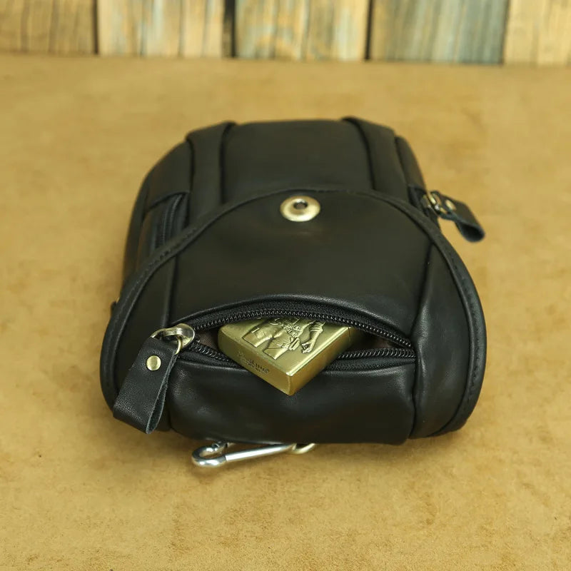 Real Leather Men Design Casual Multifunction Small Messenger Crossbody Bag Fashion Waist Belt Bag Hook Pack 5.5" Phone Pouch