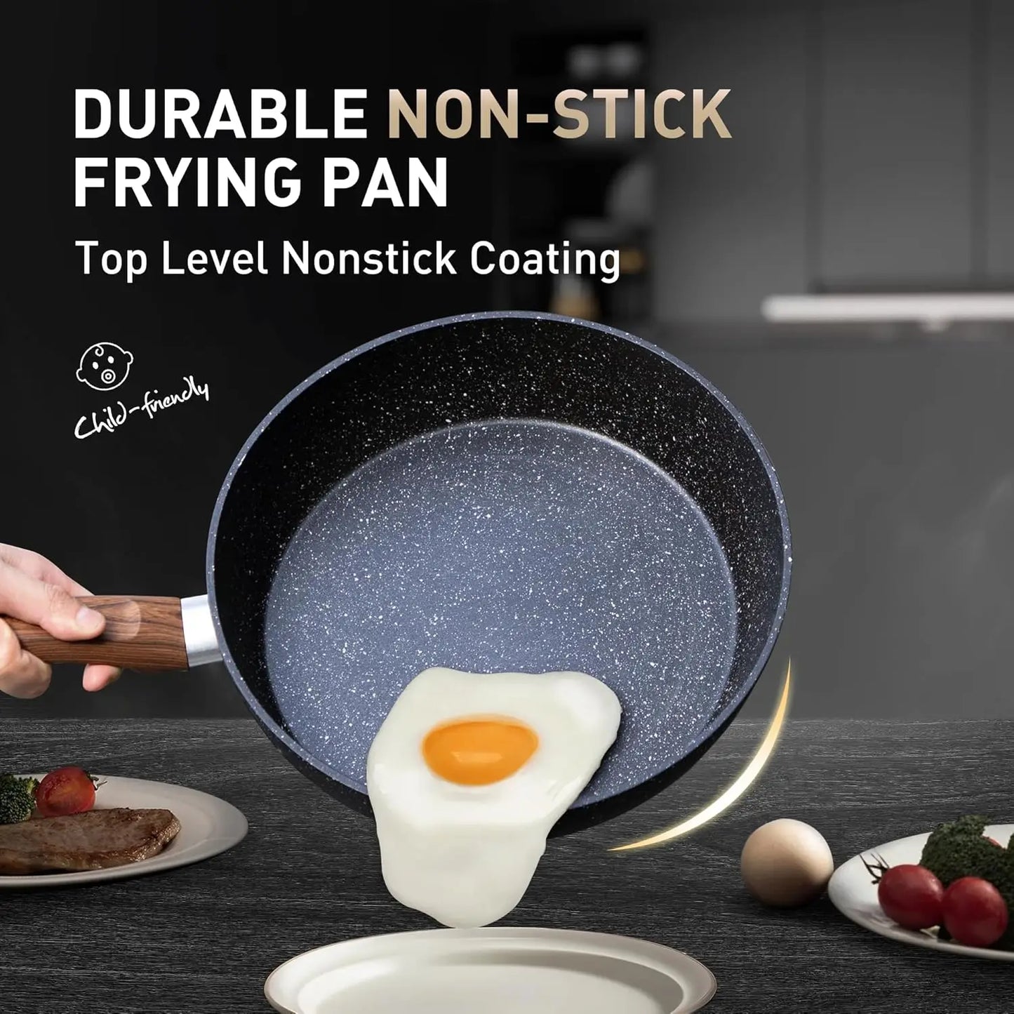 son Arts Pots And Pans Set Non Stick, 12 Piece Kitchen Cookware Sets, Black Granite Induction Compatible Cookware Set, Pot