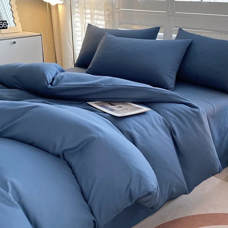 Solid Color Duvet Cover Set 100% Washed Cotton Bedding Set Super Soft Comfortable Lightweight Comforter Cover with 2 Pillowcases