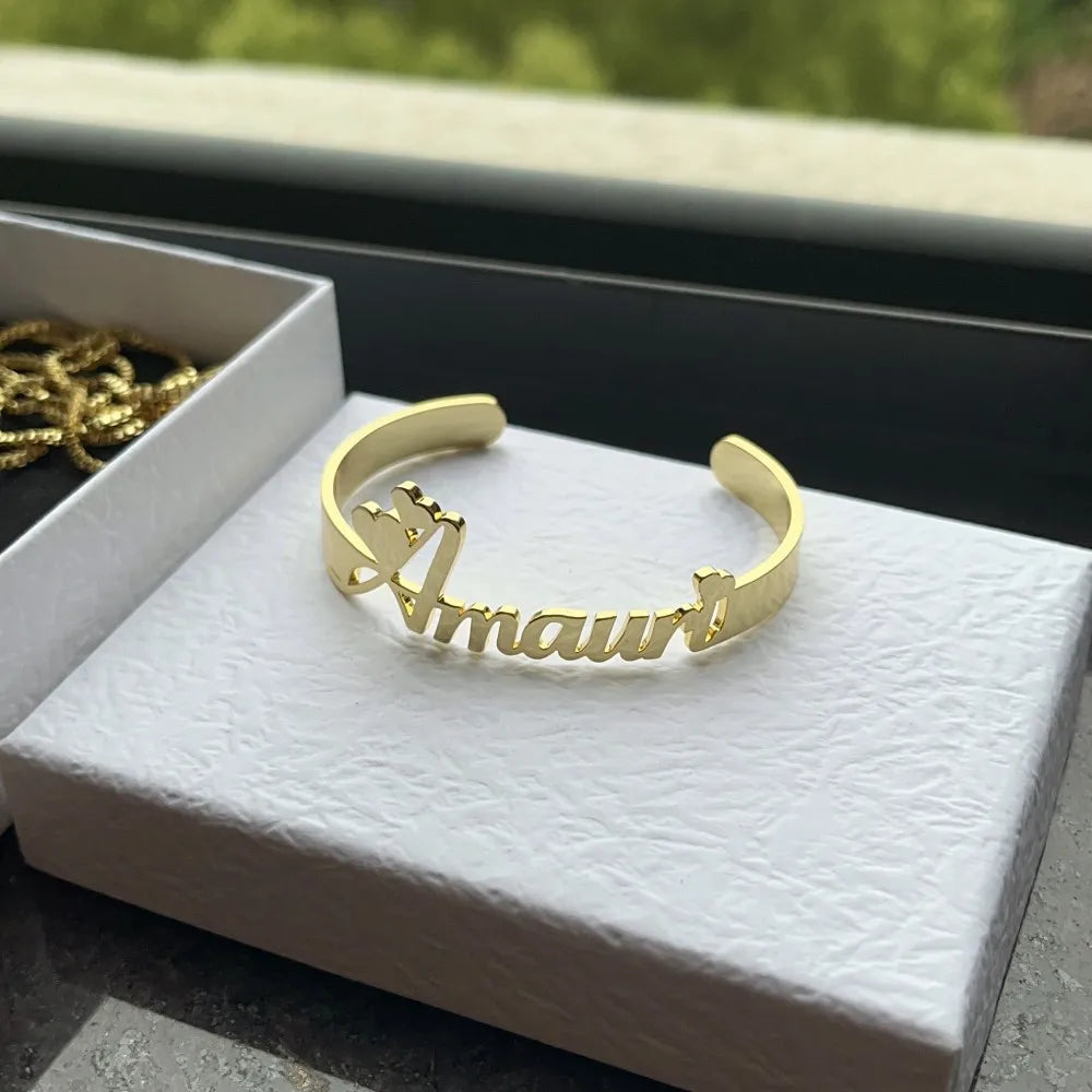DUOYING Custom Name Jewelry Set Personalized Letter Necklace Customized Name Bangles Stainless Steel Mini Hoop Earrings 18mm