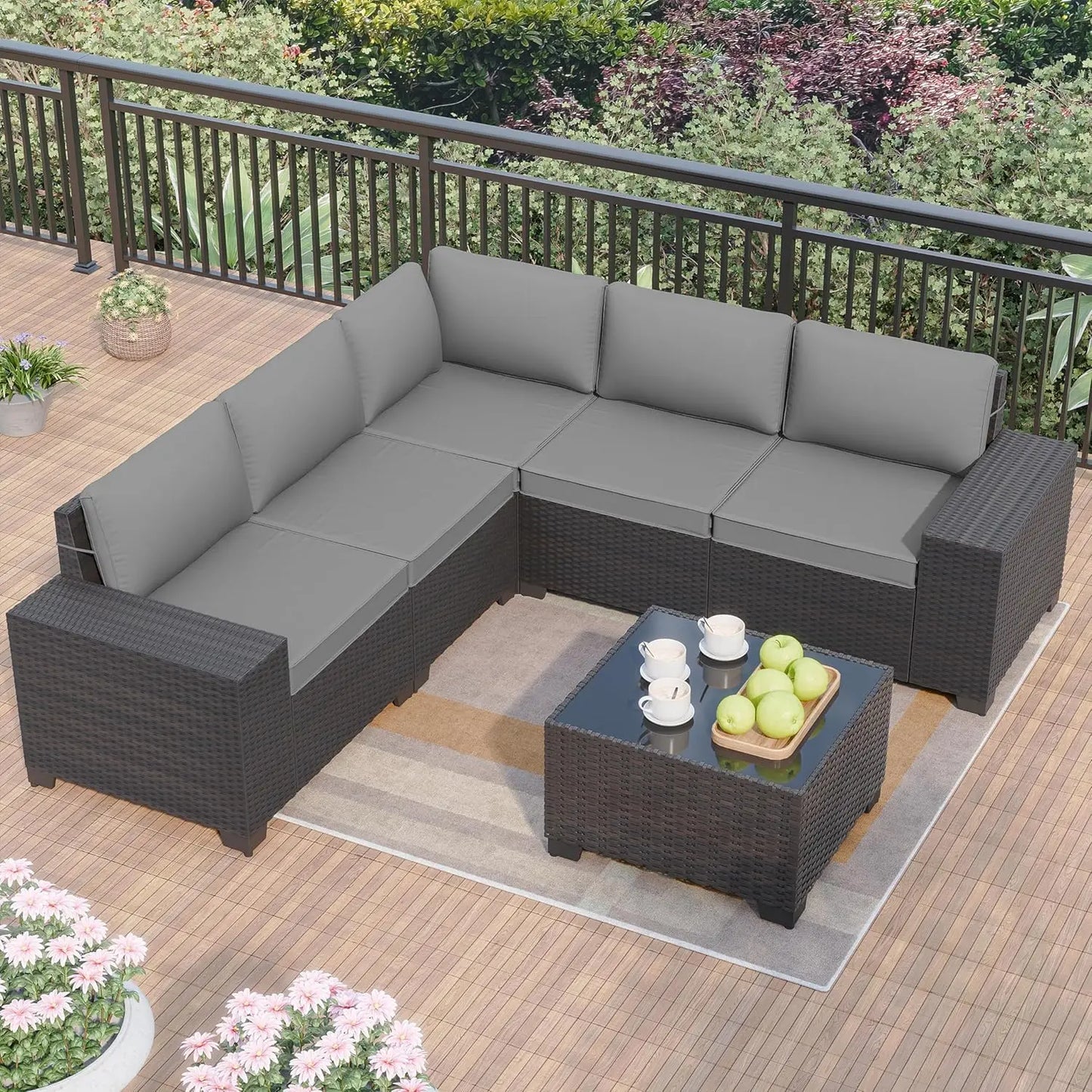 Patio Furniture Modularwith Swivel Chairs Outdoor Sectional Wicker Rattan w/Fire Pit Conversation Sofa Set for Backyard