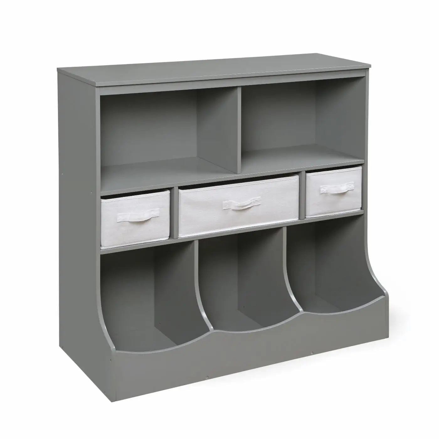 Kids Toy Storage Organizer, Organization Storage Cabinet W/Display Shelf & 3 Removable Fabric Bins, Wooden Toy Storage Unit