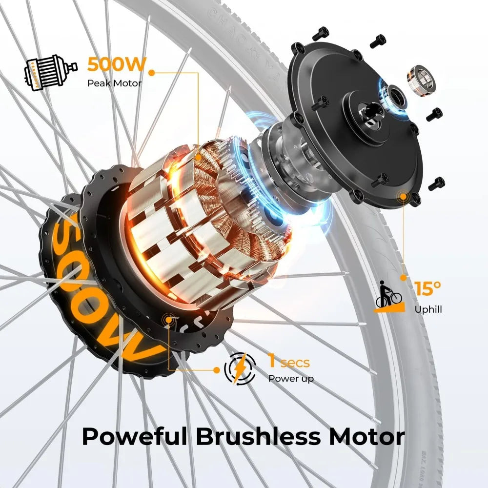 EB5 Electric Bike for Adults with Peak 500W Brushless Motor, 40Miles 20MPH Commuting Electric Mountain Bike