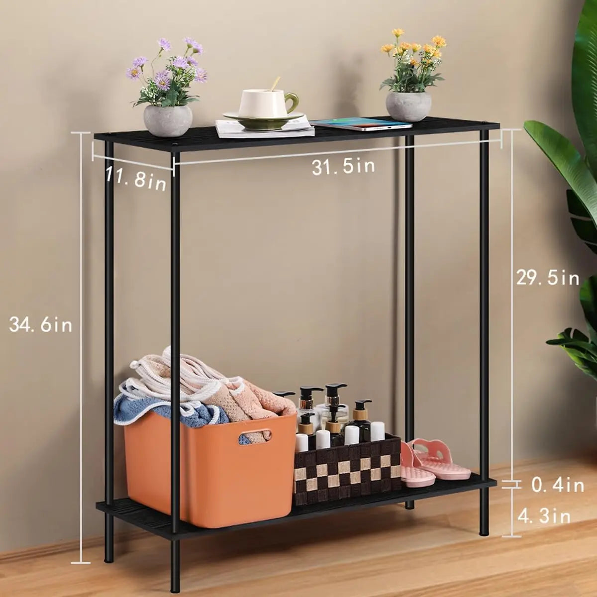 Console desk, 34.6-inch (approximately 87.9 cm) entrance desk, narrow sofa side table with shelf, suitable for foyer, hallway