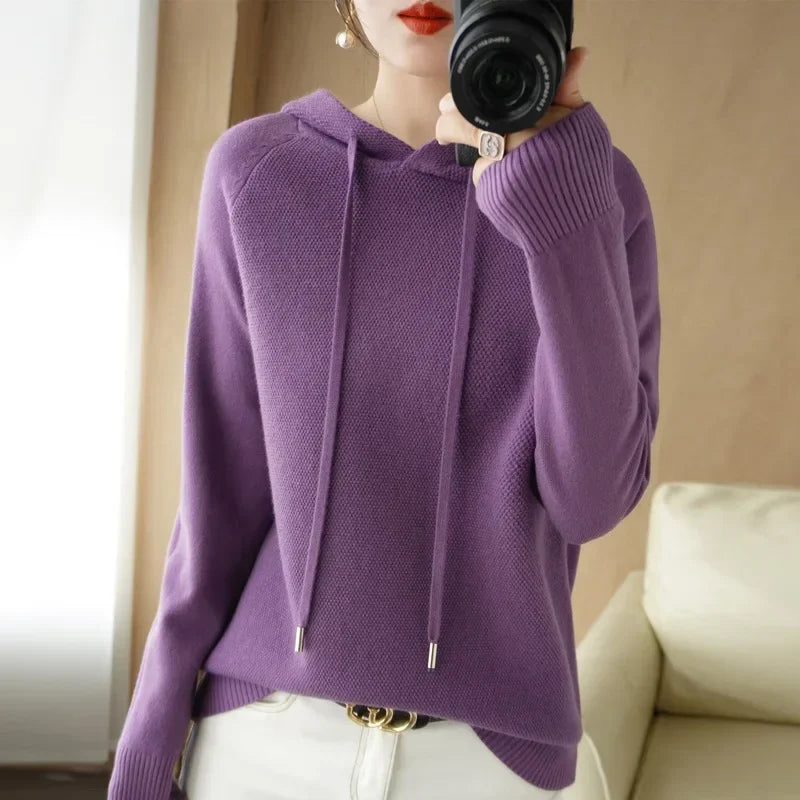 Hooded Sweater Woman Autumn Winter Long Sleeve Warm Bottoming Shirt Solid Casual Pullovers Knit Tops Korean Fashion Jumper 2024