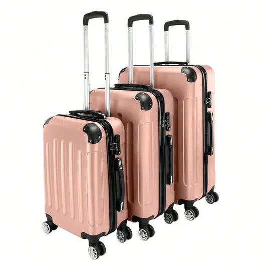 3Pcs Luggage Set Trolley Spinner 20"/24"/28" Suitcase Hard Shell Rose Gold