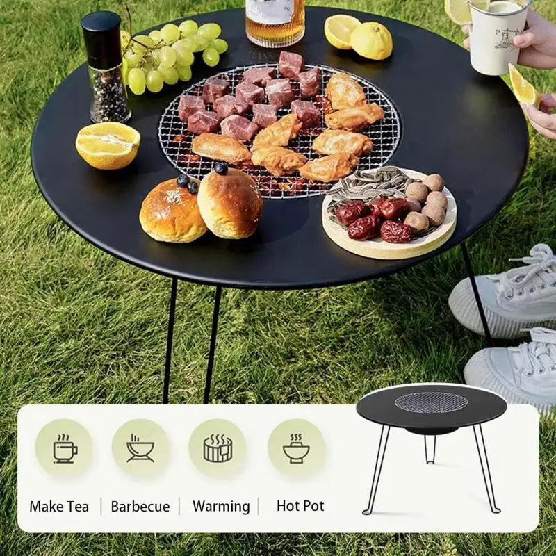 Folding Round Table Camping BBQ Grill stand Protable Barbecue Brazier Grill Outdoor Picnic Foldable  Fire Stove Charcoal grill