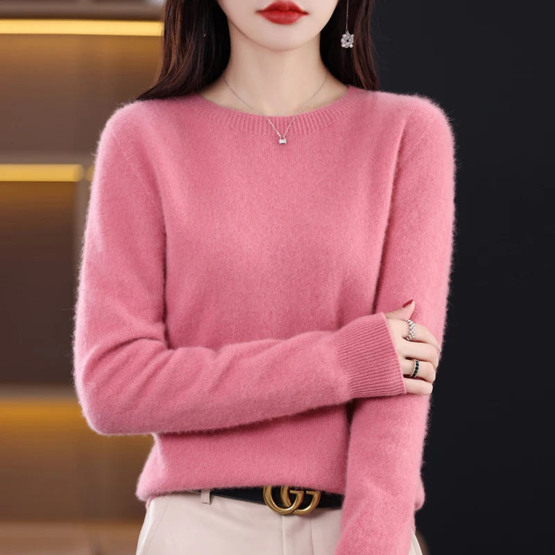 New Cashmere Basic Top Long Sleeve Women O-Neck Knitted Sweater 100% Pure Merino Wool Pullover Clothing Knitwear traf