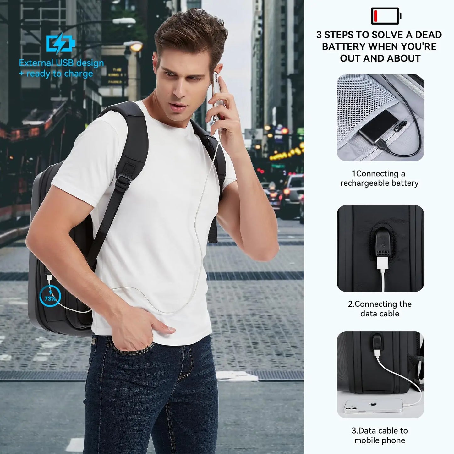 Men's 17.3 Inch Laptop Backpack Waterproof Hard Shell Bag 35L Business Travel Backpack with USB Charging Port mochilas de hombre