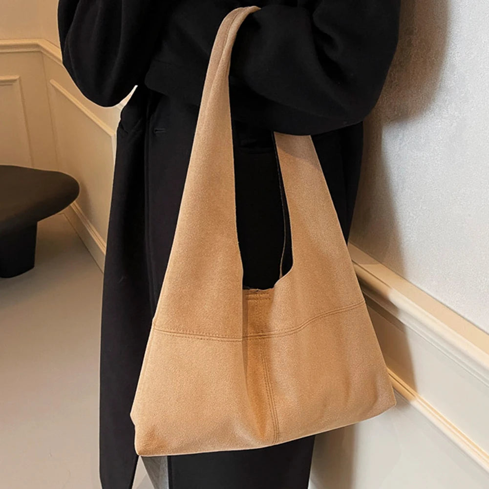 Women Suede Shoulder Bag with Inner Pocket Underarm Bag Vintage Hobo Bag Slouchy for Work Travel