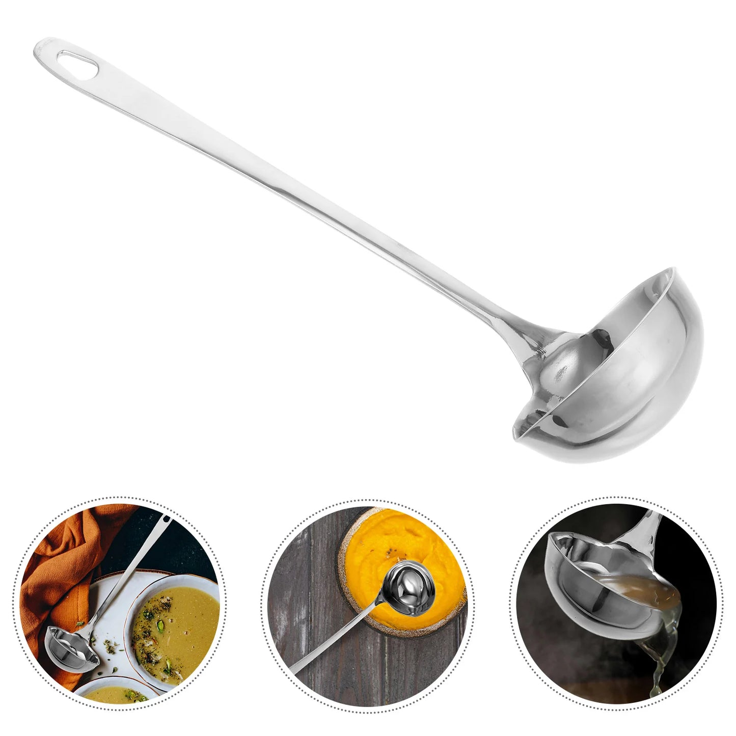 Spout Double Mouth Spoon Colander Stainless Steel Scoop Household Saucepan Silver Kitchen Gadget