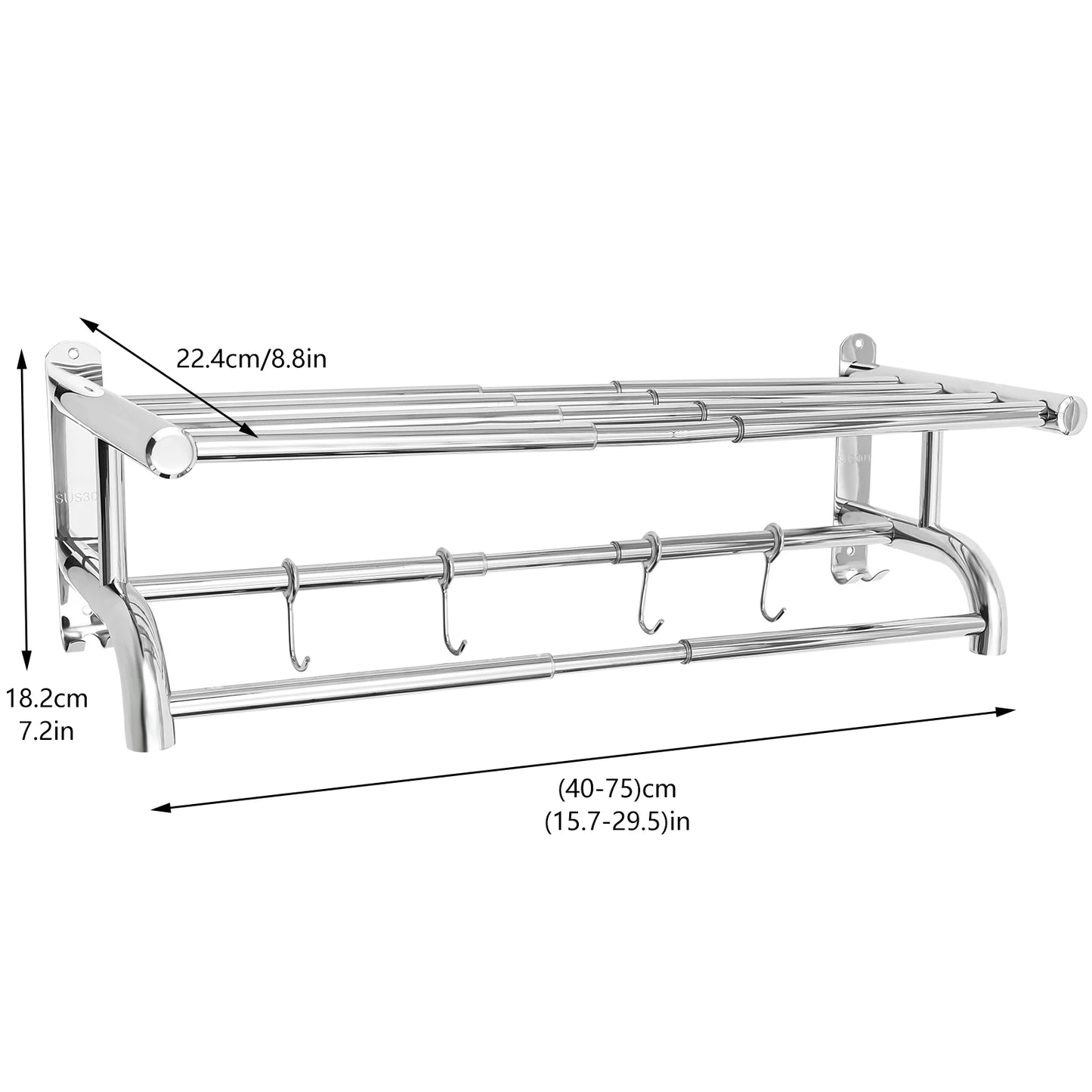 2-Tier Towel Rack Bathroom Hotel Rail Holder Stainless Steel Wall Mounted Storage Shelf Organizer Home Stainless Steel