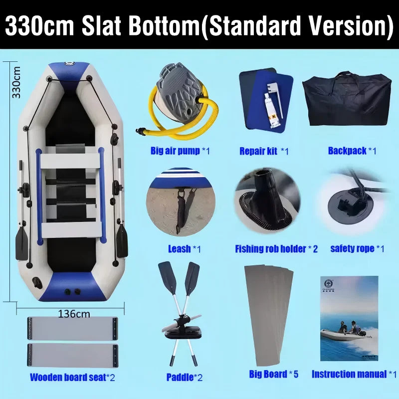 SOLAR MARINE 3.3M 10.8FT PVC Inflatable Fishing Boat Racing Boats and Kayak Water-skiing Canoe for Adult Outdoor Watersport