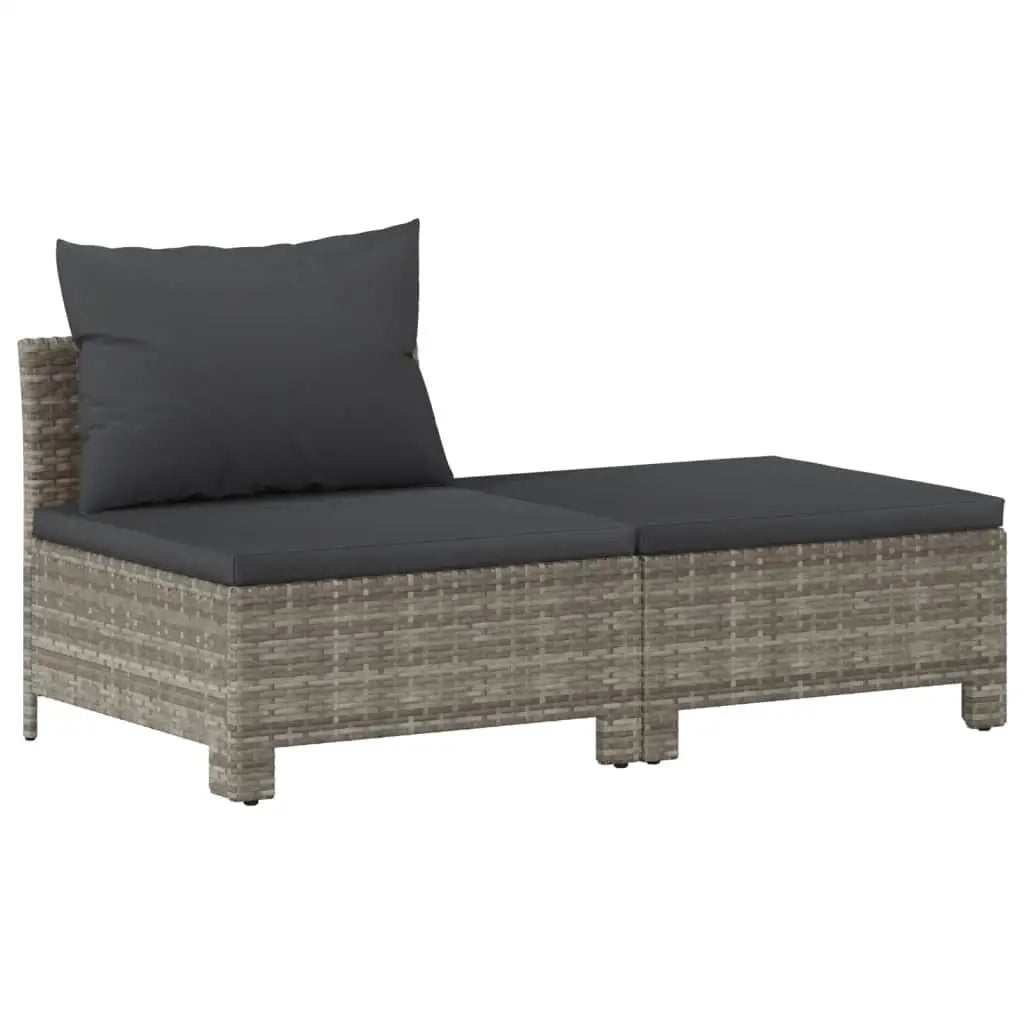 2-Piece Gray Poly Rattan Patio Lounge Set with Cushions - Outdoor Furniture