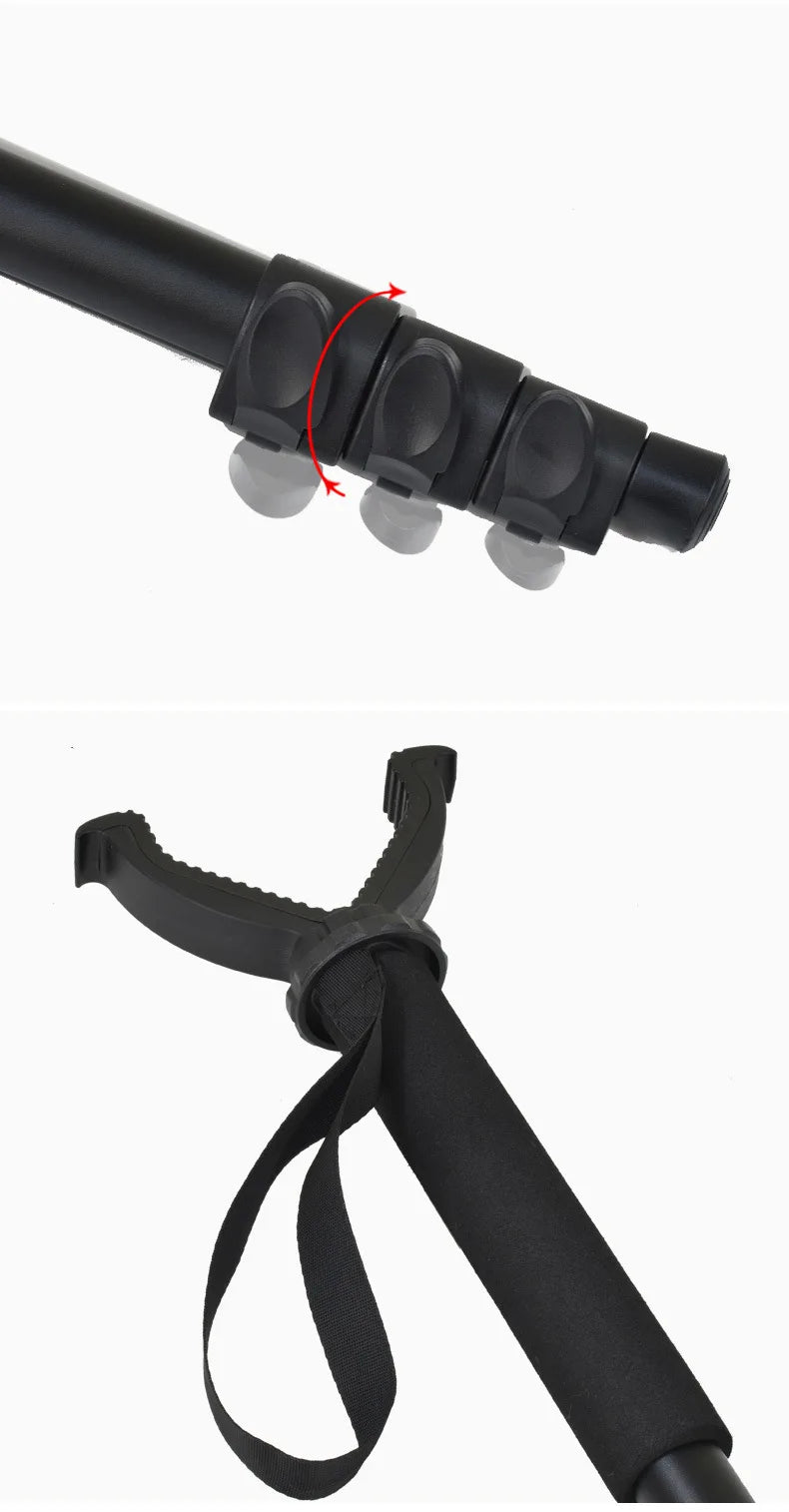 Aluminum Hunting Shooting Accessory V Shaped Rotating Yoke Monopod Telescopic Shooting Stick Hunting Stick with Shoulder Strap