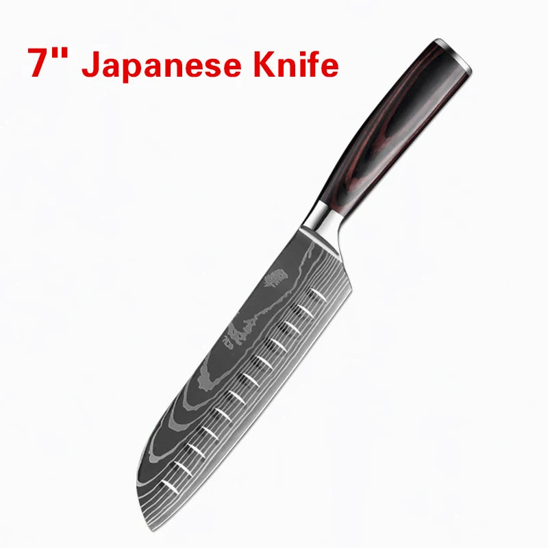 Kitchen Knife Set Professional Chef Japanese Knife 7CR17 Damascus Knife Cleaver Meat Fish Chicken Vegetable Fruit Fillet Knives