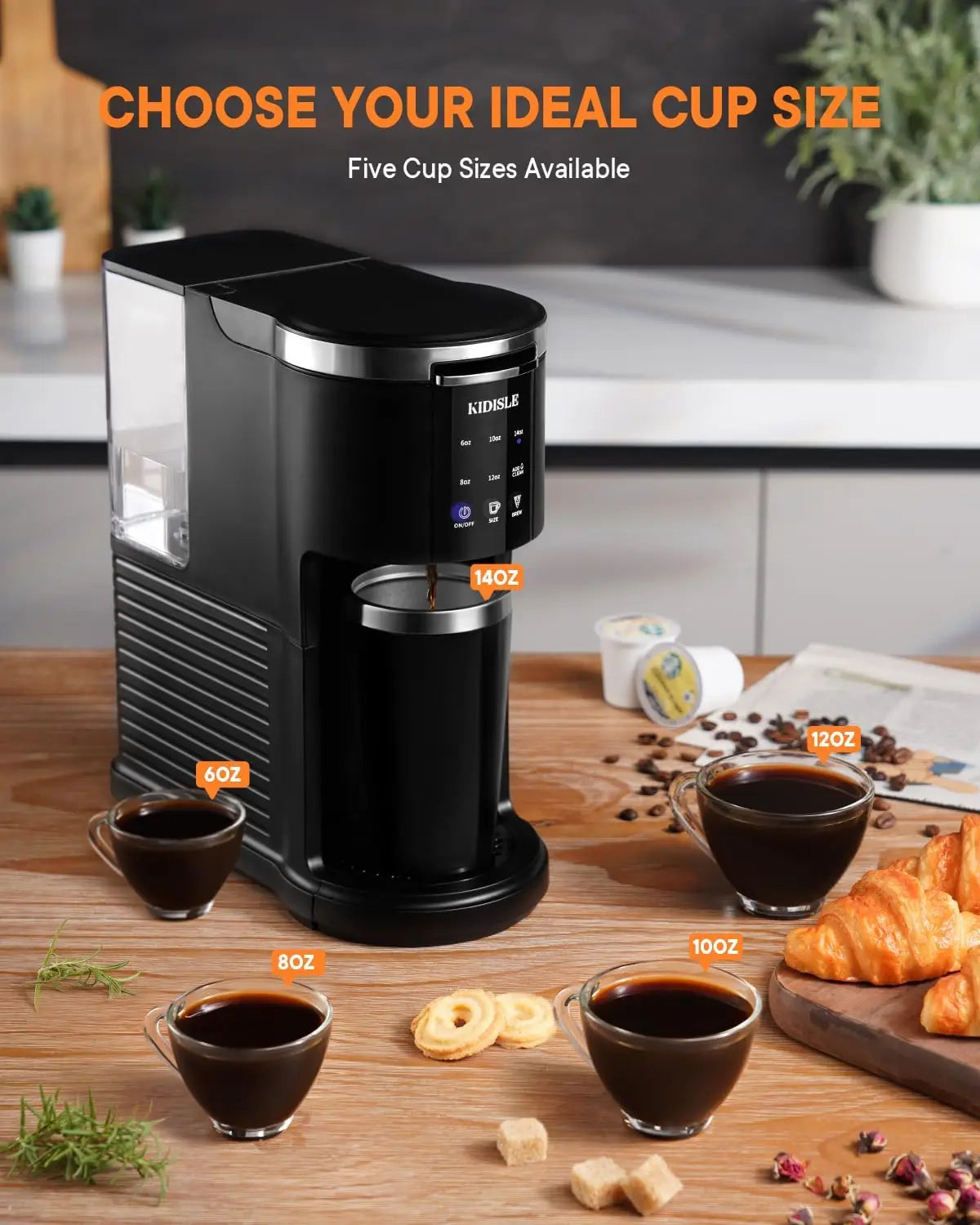Single Serve Coffee Machine, 3 in 1 Pod Coffee Maker for K Cup Pods & Ground Coffee & Teas, 6 to 14oz Brew Sizes, with 40oz Remo
