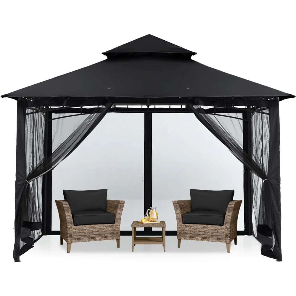 Outdoor Awning Outdoor Garden Gazebo for Patios with Stable Steel Frame and Netting Walls (8x8 Black) Canopy Tent Waterproof