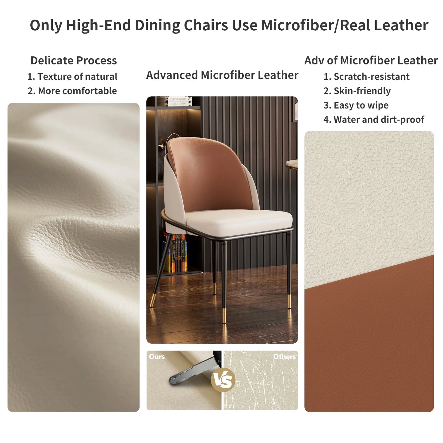 Dining Chairs Set of 2, Faux Leather Dining Chairs Upholstered Padded Modern Dining Room Chairs Back Wood Kitchen Make Up Chairs