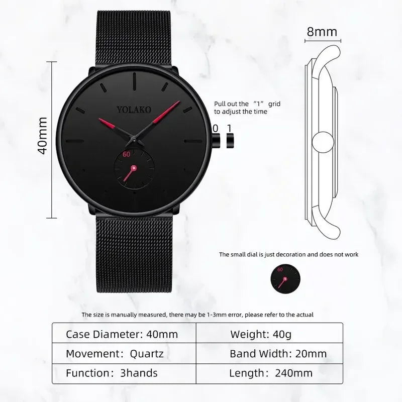 Men Ultra Thin Minimalist Quartz Casual Watches Men Leather Watch Simple Stainless Steel Mesh Band Male Clock Часы Мужские