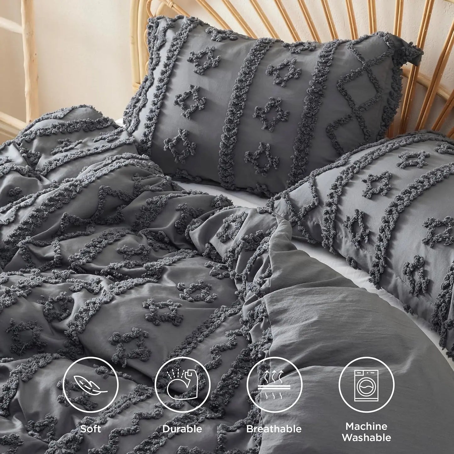 Bedsure Boho Duvet Cover, Tufted/ Checkerboard/ Arch Design Bedding Duvet Cover Set for All Season, Twin, Queen, King
