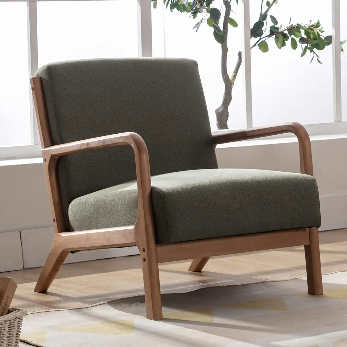 Mid Century Modern Accent Chairs Set of 2, Single Fabric Lounge Reading Armchair with Solid Wood Frame,Easy Assembly Arm Chairs