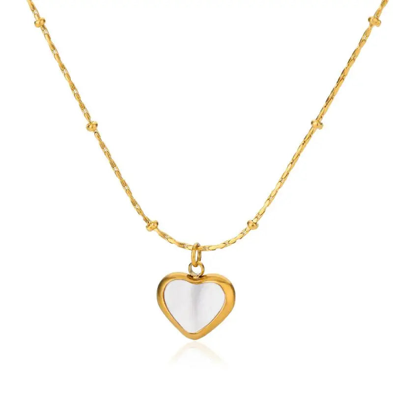 Necklace for Women Stainless Steel Heart Pendant Bead Chain Necklaces Gold Color Choker Trendy Waterproof Jewelry Accessories