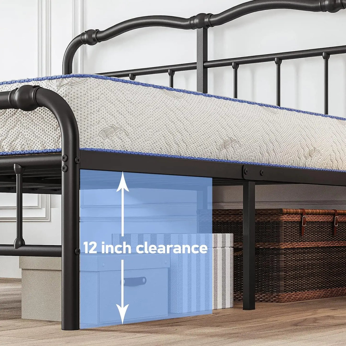 ZIYOO bed frame queen size 14 Inch Metal Queen Bed Frame- Full Size Bedstead King Platform Easy Assembly, Noise Free, Black