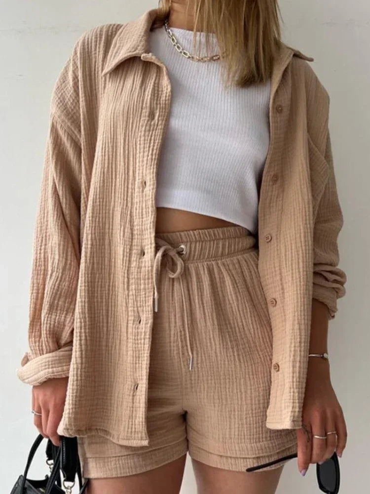 Summer Women's 2-piece Set White Long Shirt High Waisted Shorts Sets Casual Women 2 Piece Set Outfit Streetwear Female Clothing