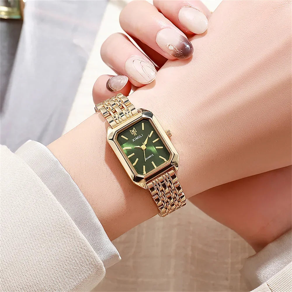 Luxury Ladies Bracelet Quartz Wristwatch Simple Scale Square Quality Gold Plated Women Watches Business Alloy Folding Clock