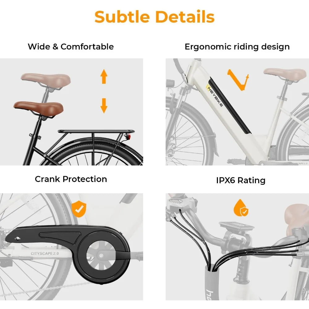 Cityscape 2.0 Electric Bike for Adults with 1000W Motor Peak,26" Electric Commuter Bike with 7-Speed and Front Suspension.