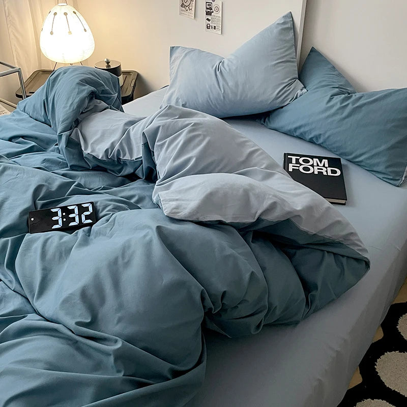 Simple Blue Solid Color Bedding Set Soft Brushed Duvet Covers Pillowcase for Girls Boys Twin Queen King Fashion Comforter Cover