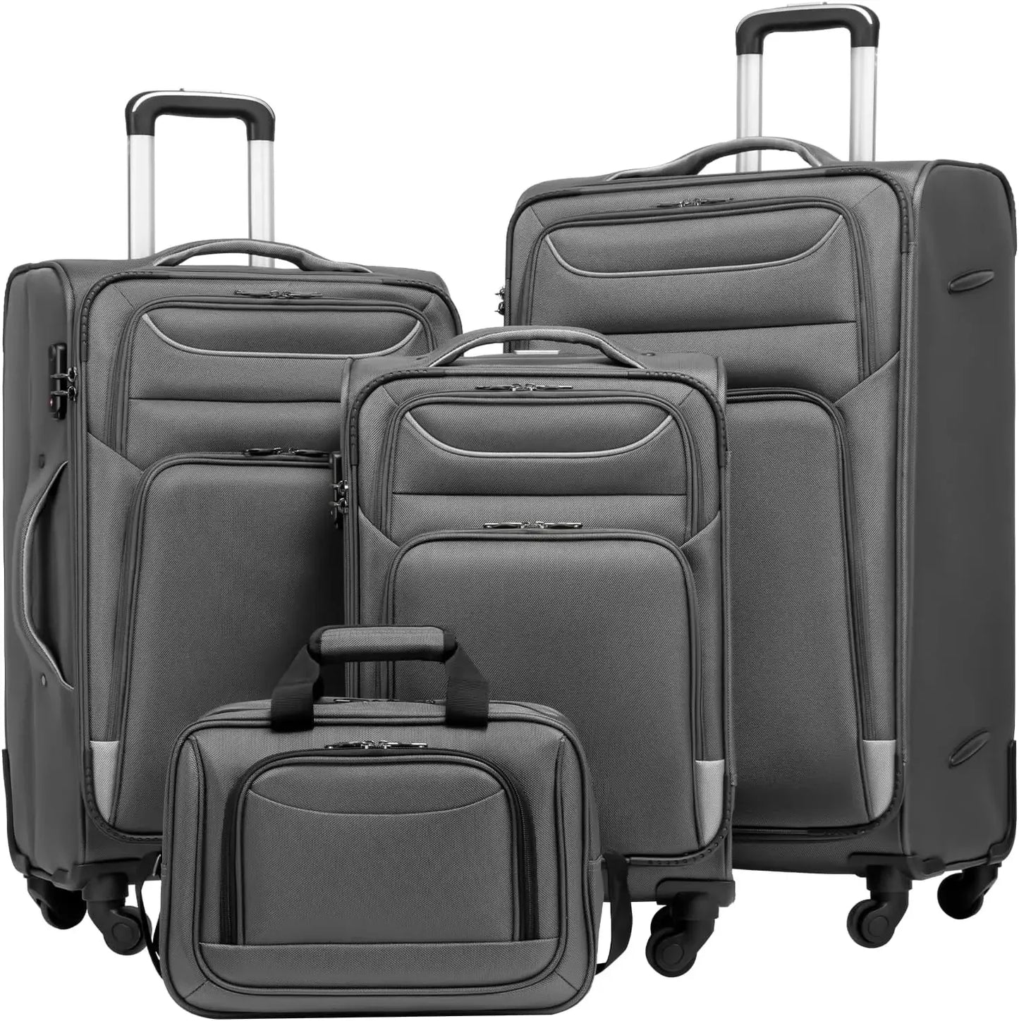 Luggage 4 Piece Set Suitcase Spinner TSA Lock Softshell lightweight (blue+sliver)