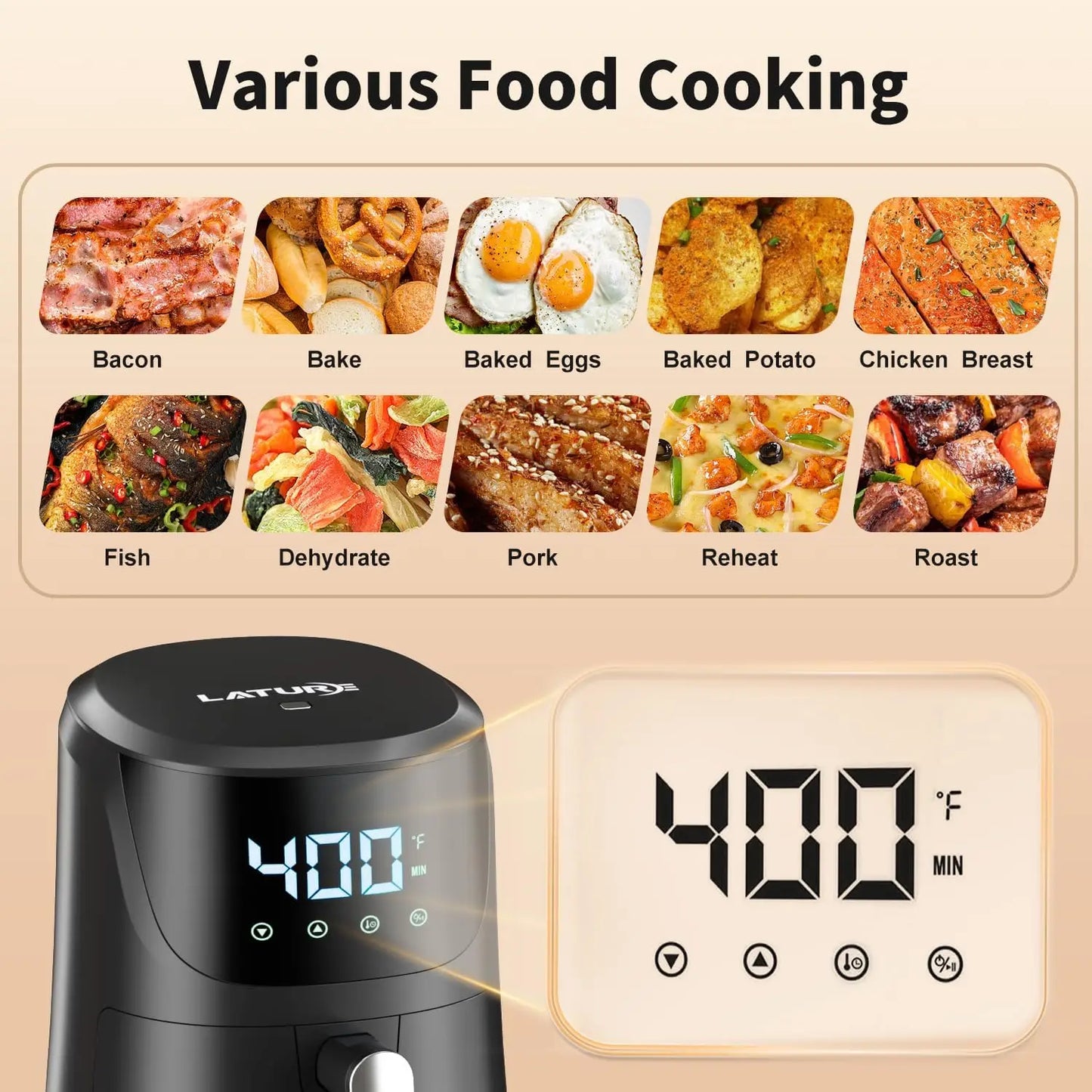 4.2 QT Air Fryer Oven Cooker with Temperature and Time Control Dishwasher Non-stick Basket LED Digital Touch Screen Stainless St
