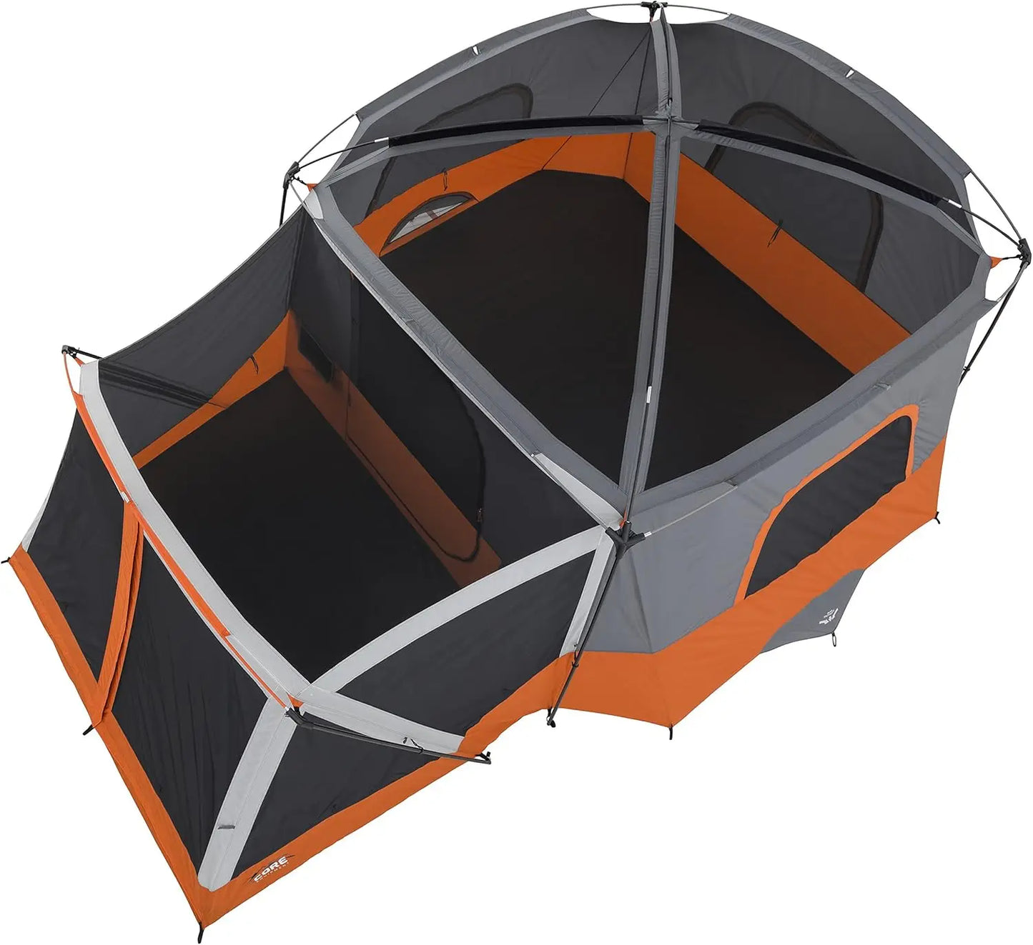 CORE 11-person family cabin tent with screen room, multiple rooms, storage pockets, and portable carry bag for outdoor camping.