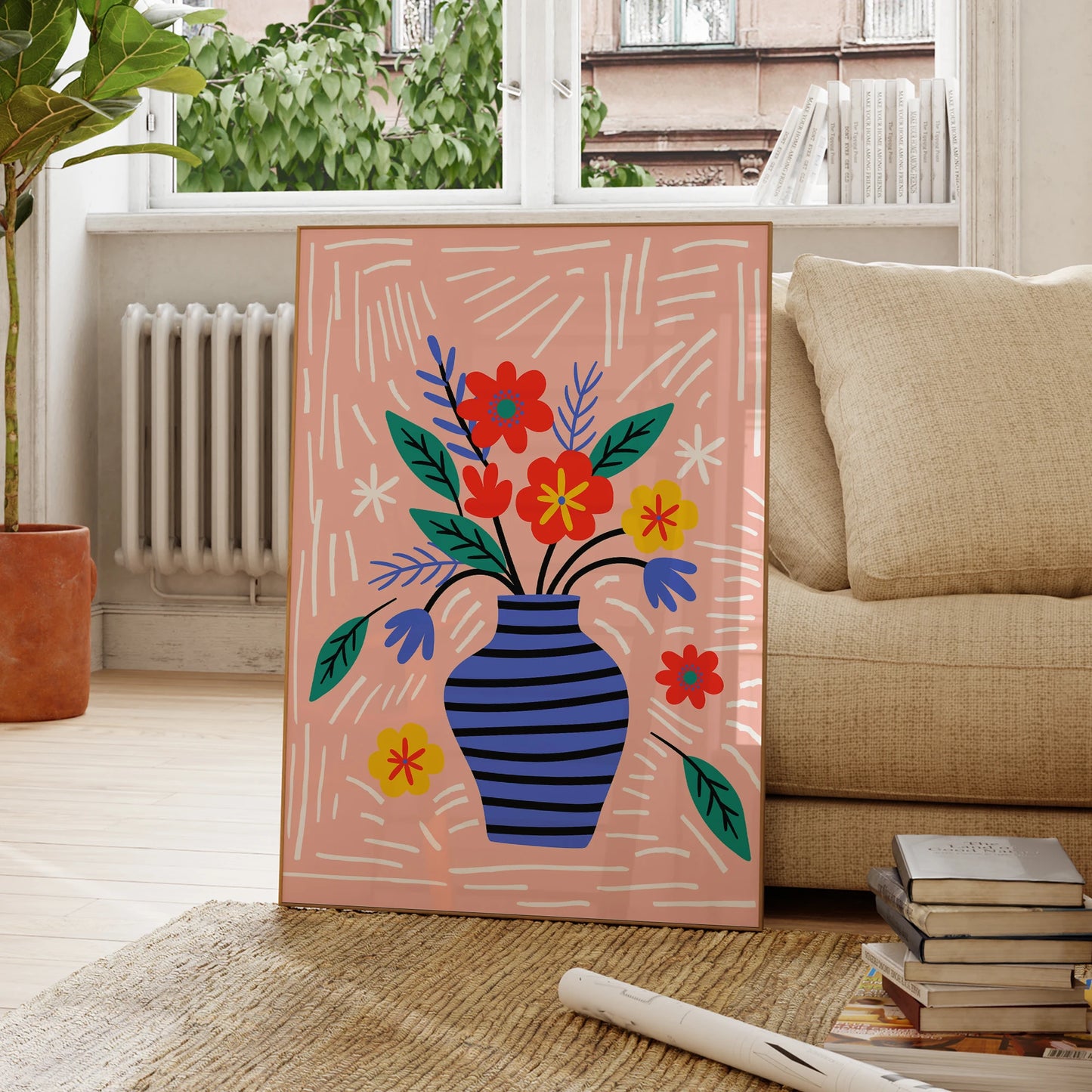 Modern A Vase With Flowers In It On A Pink Background Wall Art Prints Canvas Painting Poster Picture For Living Room Home Decor