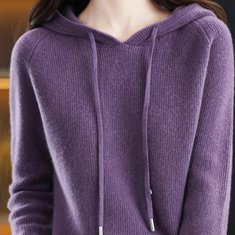 Winter Women's Knitted Cashmere Pullover Fashion Wool Sweater Hooded Neck Long Sleeve plane Soft&warm high-quality Basics Tops