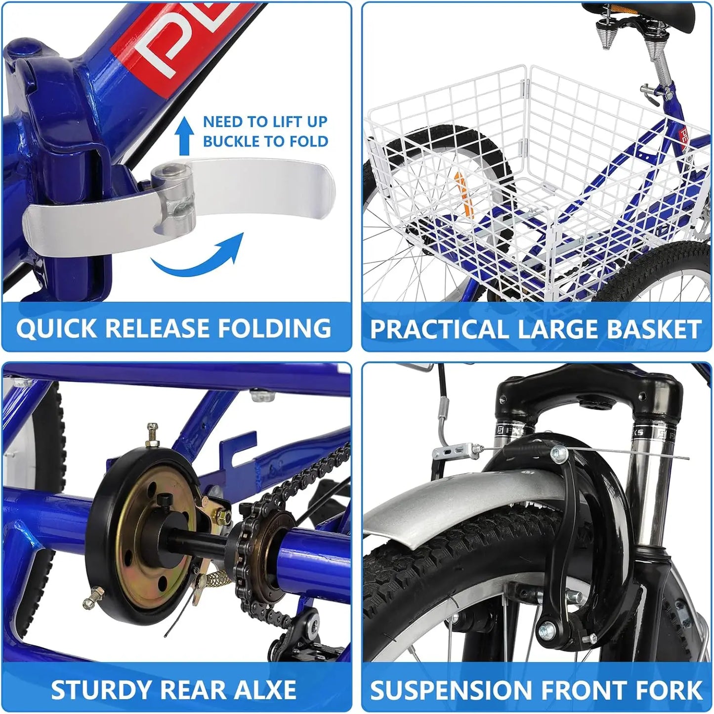 Adult Folding Tricycle, 20 Inch 3 Wheel Bikes Tricycle for Adults Single Speed, Foldable Adult Trike for Women/Men/Seniors, Thre